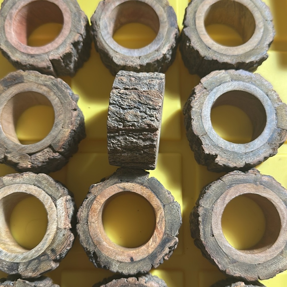 Wood Ring Napkin Holders Brown Bark